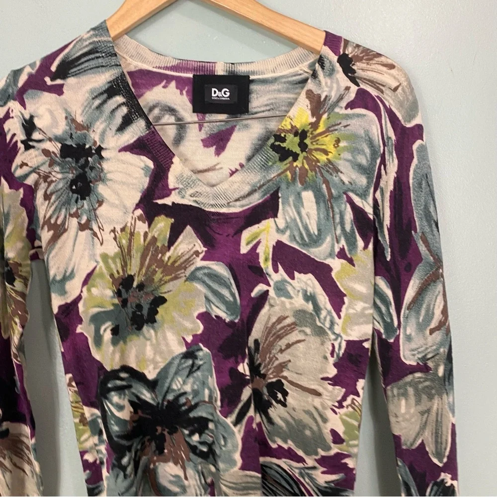 Dolce & Gabbanna Wool Floral Sweater Dress Purple Blue IT 38 or US 2 - Picture 2 of 7